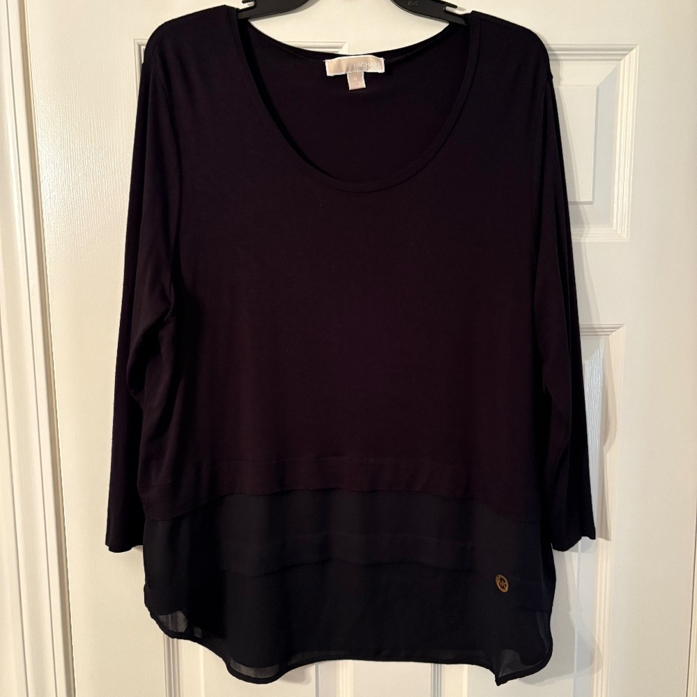 Michael Kors, XL, beautiful knit with viscose, bottom is a see through overlay.